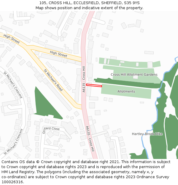 105, CROSS HILL, ECCLESFIELD, SHEFFIELD, S35 9YS: Location map and indicative extent of plot