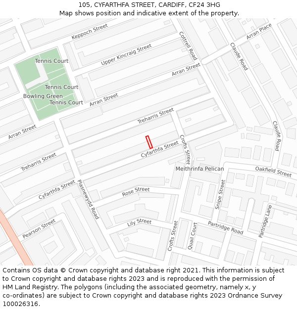 105, CYFARTHFA STREET, CARDIFF, CF24 3HG: Location map and indicative extent of plot