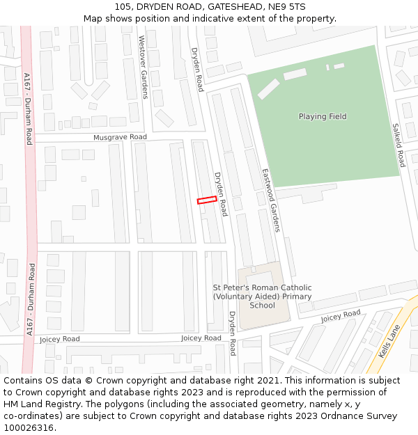 105, DRYDEN ROAD, GATESHEAD, NE9 5TS: Location map and indicative extent of plot