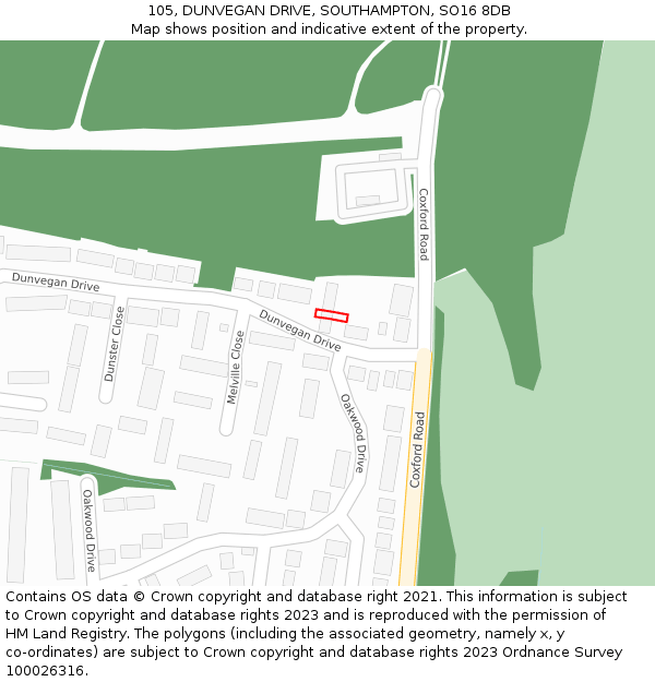 105, DUNVEGAN DRIVE, SOUTHAMPTON, SO16 8DB: Location map and indicative extent of plot