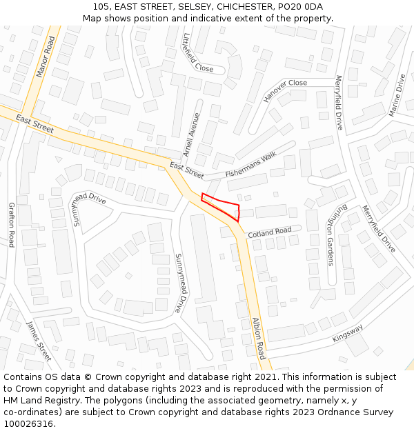 105, EAST STREET, SELSEY, CHICHESTER, PO20 0DA: Location map and indicative extent of plot