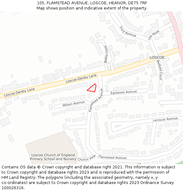 105, FLAMSTEAD AVENUE, LOSCOE, HEANOR, DE75 7RP: Location map and indicative extent of plot