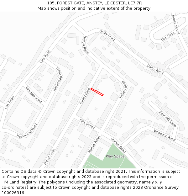 105, FOREST GATE, ANSTEY, LEICESTER, LE7 7FJ: Location map and indicative extent of plot