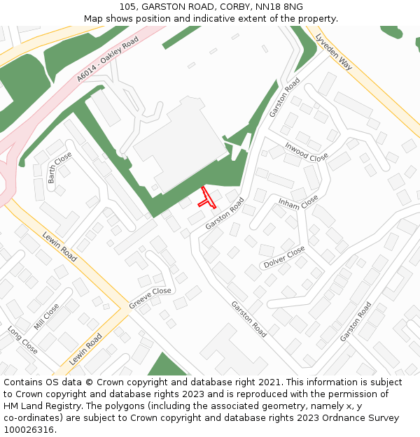 105, GARSTON ROAD, CORBY, NN18 8NG: Location map and indicative extent of plot