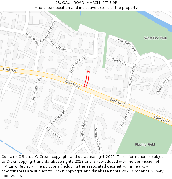 105, GAUL ROAD, MARCH, PE15 9RH: Location map and indicative extent of plot