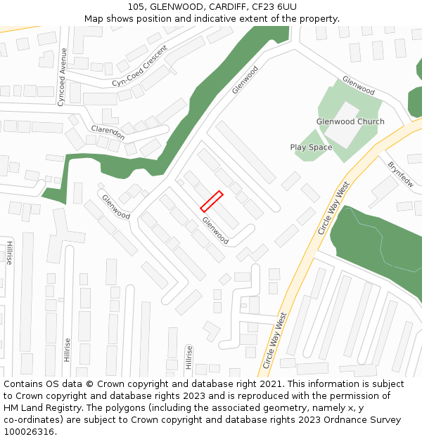 105, GLENWOOD, CARDIFF, CF23 6UU: Location map and indicative extent of plot