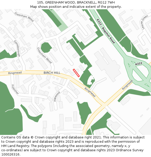 105, GREENHAM WOOD, BRACKNELL, RG12 7WH: Location map and indicative extent of plot