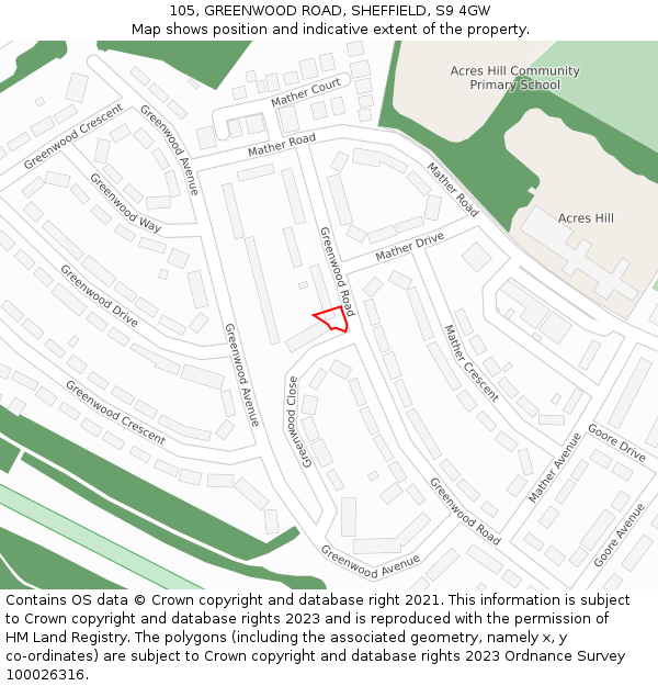 105, GREENWOOD ROAD, SHEFFIELD, S9 4GW: Location map and indicative extent of plot
