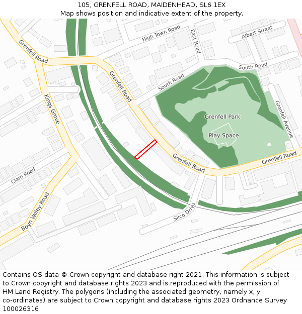 105, GRENFELL ROAD, MAIDENHEAD, SL6 1EX: Location map and indicative extent of plot