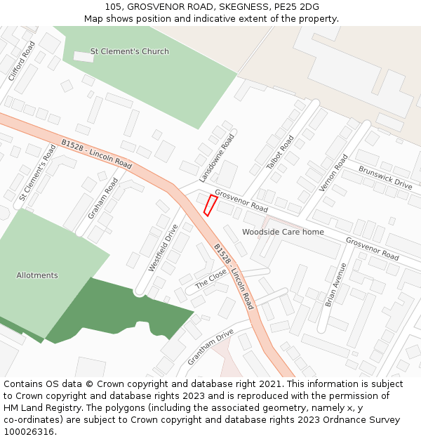 105, GROSVENOR ROAD, SKEGNESS, PE25 2DG: Location map and indicative extent of plot
