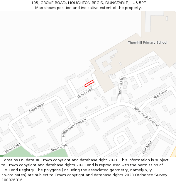 105, GROVE ROAD, HOUGHTON REGIS, DUNSTABLE, LU5 5PE: Location map and indicative extent of plot