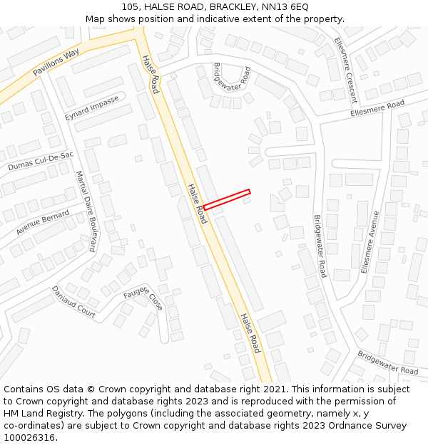 105, HALSE ROAD, BRACKLEY, NN13 6EQ: Location map and indicative extent of plot