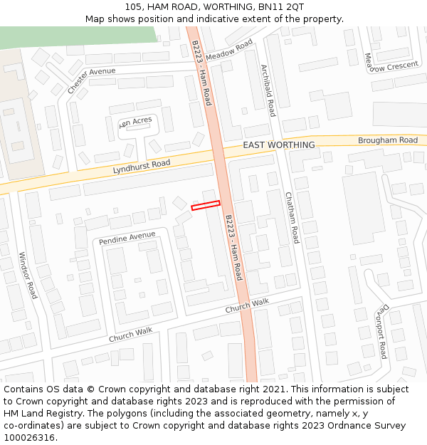 105, HAM ROAD, WORTHING, BN11 2QT: Location map and indicative extent of plot
