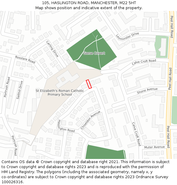 105, HASLINGTON ROAD, MANCHESTER, M22 5HT: Location map and indicative extent of plot