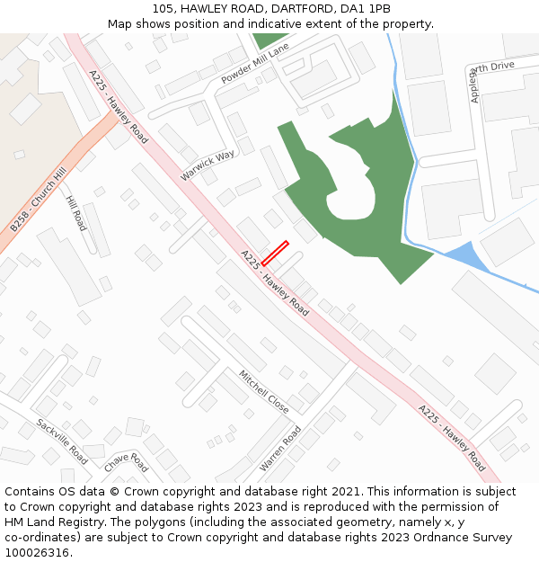 105, HAWLEY ROAD, DARTFORD, DA1 1PB: Location map and indicative extent of plot