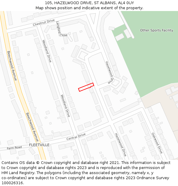 105, HAZELWOOD DRIVE, ST ALBANS, AL4 0UY: Location map and indicative extent of plot