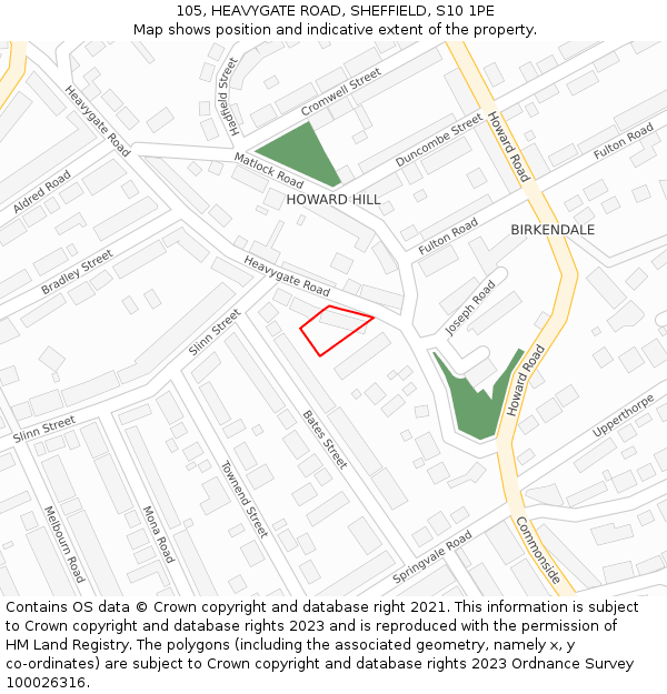 105, HEAVYGATE ROAD, SHEFFIELD, S10 1PE: Location map and indicative extent of plot