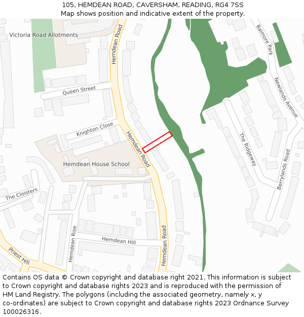 105, HEMDEAN ROAD, CAVERSHAM, READING, RG4 7SS: Location map and indicative extent of plot