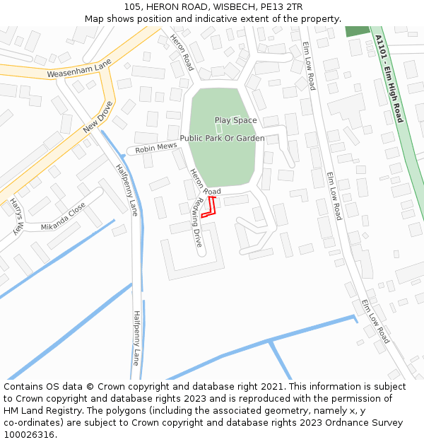 105, HERON ROAD, WISBECH, PE13 2TR: Location map and indicative extent of plot