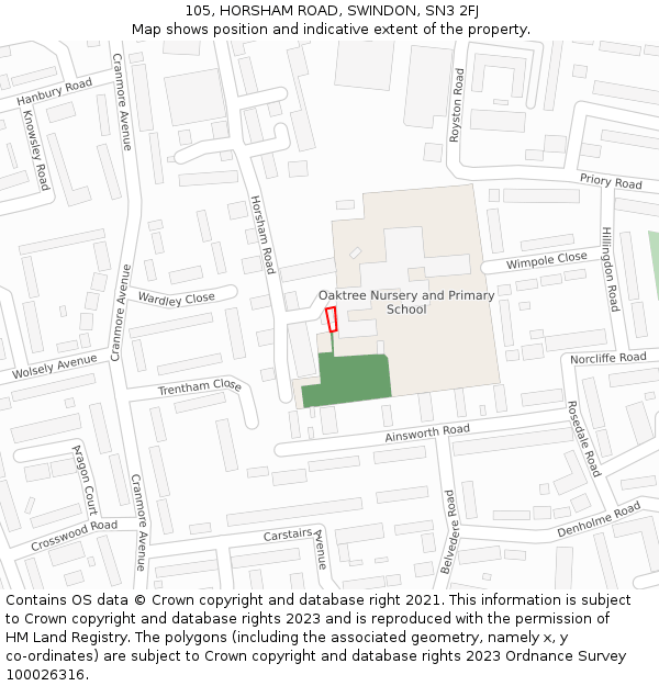 105, HORSHAM ROAD, SWINDON, SN3 2FJ: Location map and indicative extent of plot