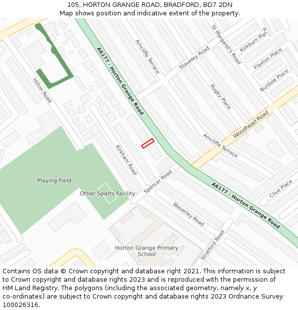 105, HORTON GRANGE ROAD, BRADFORD, BD7 2DN: Location map and indicative extent of plot