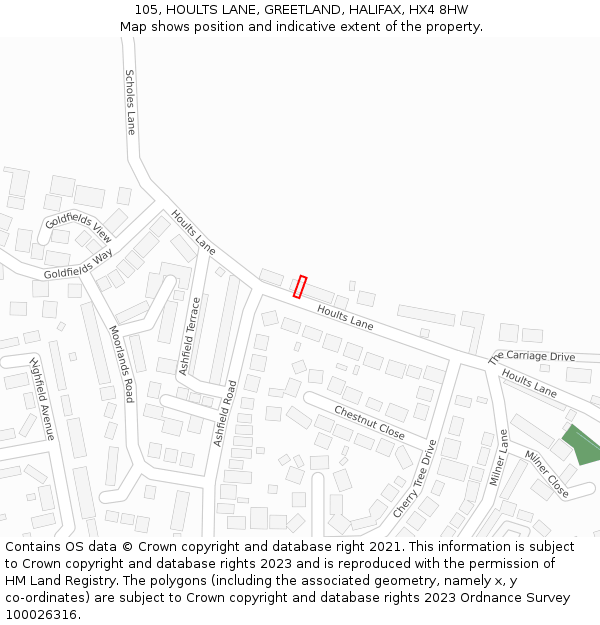 105, HOULTS LANE, GREETLAND, HALIFAX, HX4 8HW: Location map and indicative extent of plot