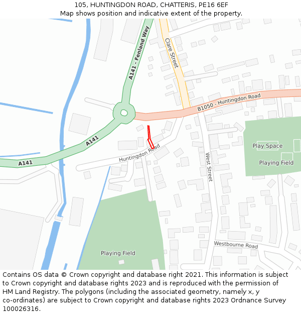 105, HUNTINGDON ROAD, CHATTERIS, PE16 6EF: Location map and indicative extent of plot