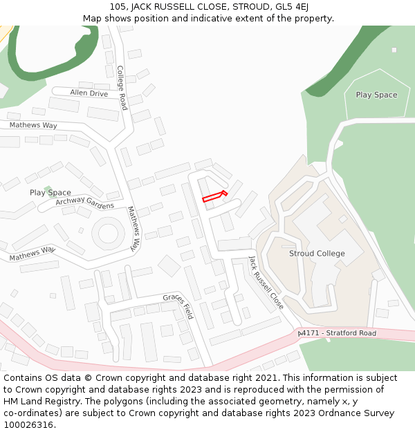 105, JACK RUSSELL CLOSE, STROUD, GL5 4EJ: Location map and indicative extent of plot