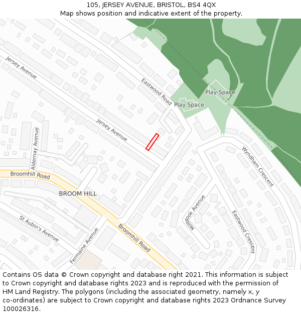 105, JERSEY AVENUE, BRISTOL, BS4 4QX: Location map and indicative extent of plot