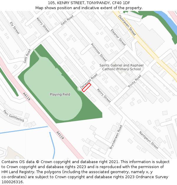 105, KENRY STREET, TONYPANDY, CF40 1DF: Location map and indicative extent of plot