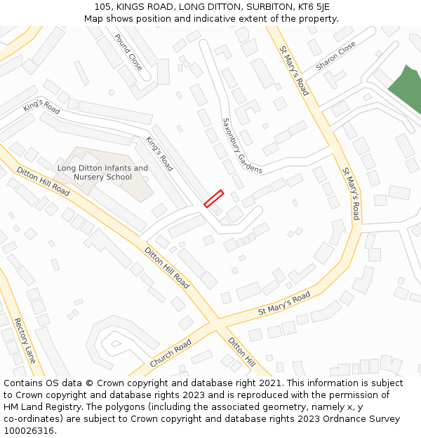 105, KINGS ROAD, LONG DITTON, SURBITON, KT6 5JE: Location map and indicative extent of plot
