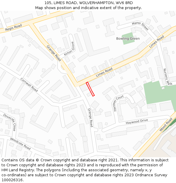 105, LIMES ROAD, WOLVERHAMPTON, WV6 8RD: Location map and indicative extent of plot