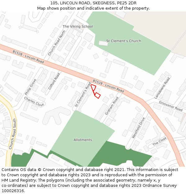 105, LINCOLN ROAD, SKEGNESS, PE25 2DR: Location map and indicative extent of plot