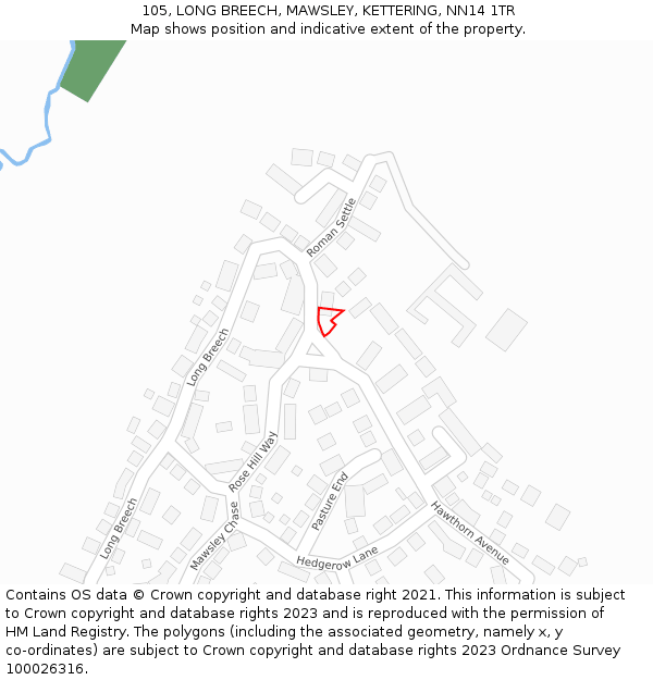 105, LONG BREECH, MAWSLEY, KETTERING, NN14 1TR: Location map and indicative extent of plot
