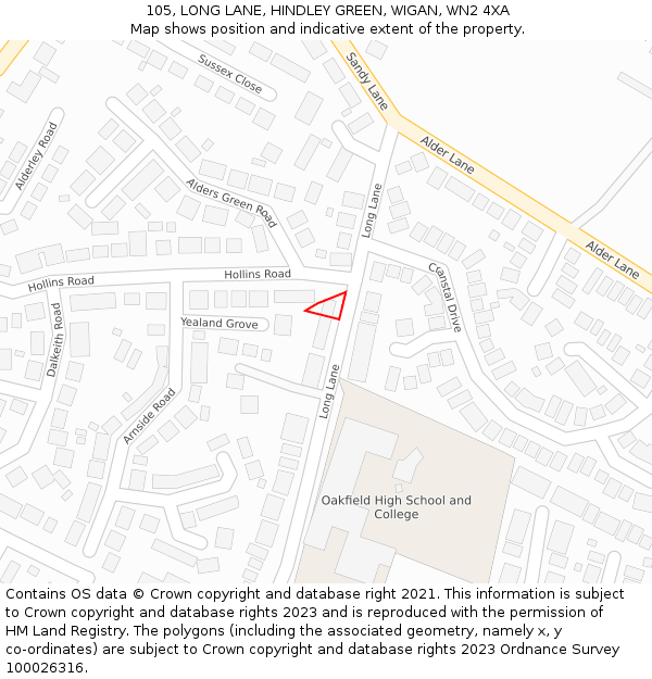 105, LONG LANE, HINDLEY GREEN, WIGAN, WN2 4XA: Location map and indicative extent of plot