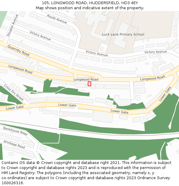 105, LONGWOOD ROAD, HUDDERSFIELD, HD3 4EY: Location map and indicative extent of plot