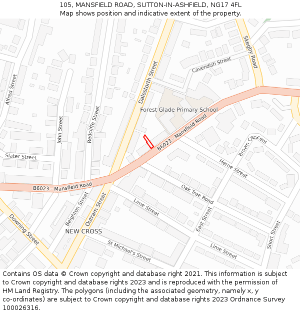 105, MANSFIELD ROAD, SUTTON-IN-ASHFIELD, NG17 4FL: Location map and indicative extent of plot