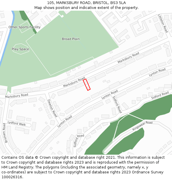 105, MARKSBURY ROAD, BRISTOL, BS3 5LA: Location map and indicative extent of plot