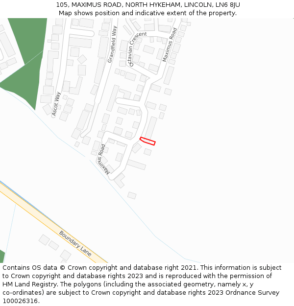105, MAXIMUS ROAD, NORTH HYKEHAM, LINCOLN, LN6 8JU: Location map and indicative extent of plot