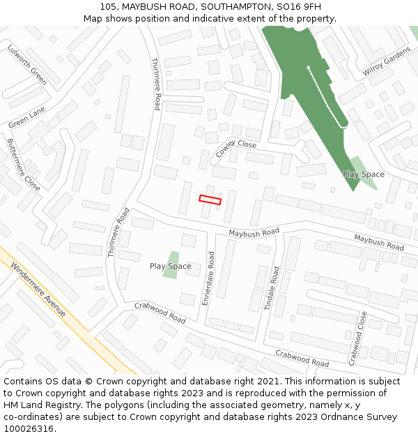 105, MAYBUSH ROAD, SOUTHAMPTON, SO16 9FH: Location map and indicative extent of plot