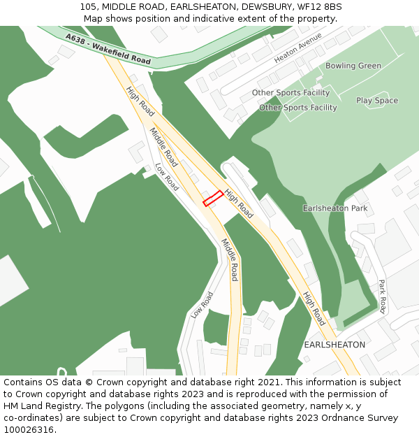 105, MIDDLE ROAD, EARLSHEATON, DEWSBURY, WF12 8BS: Location map and indicative extent of plot