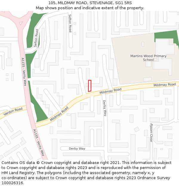 105, MILDMAY ROAD, STEVENAGE, SG1 5RS: Location map and indicative extent of plot
