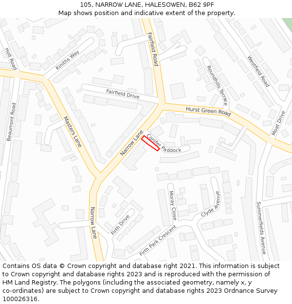 105, NARROW LANE, HALESOWEN, B62 9PF: Location map and indicative extent of plot