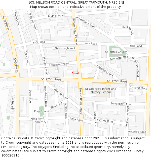 105, NELSON ROAD CENTRAL, GREAT YARMOUTH, NR30 2NJ: Location map and indicative extent of plot