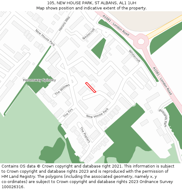 105, NEW HOUSE PARK, ST ALBANS, AL1 1UH: Location map and indicative extent of plot