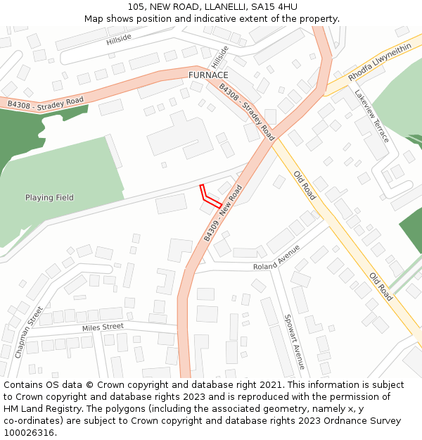 105, NEW ROAD, LLANELLI, SA15 4HU: Location map and indicative extent of plot