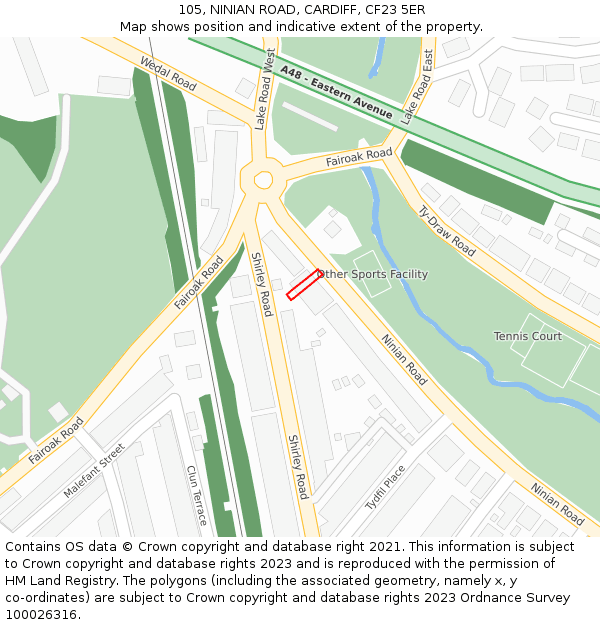105, NINIAN ROAD, CARDIFF, CF23 5ER: Location map and indicative extent of plot