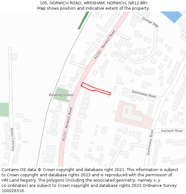 105, NORWICH ROAD, WROXHAM, NORWICH, NR12 8RY: Location map and indicative extent of plot
