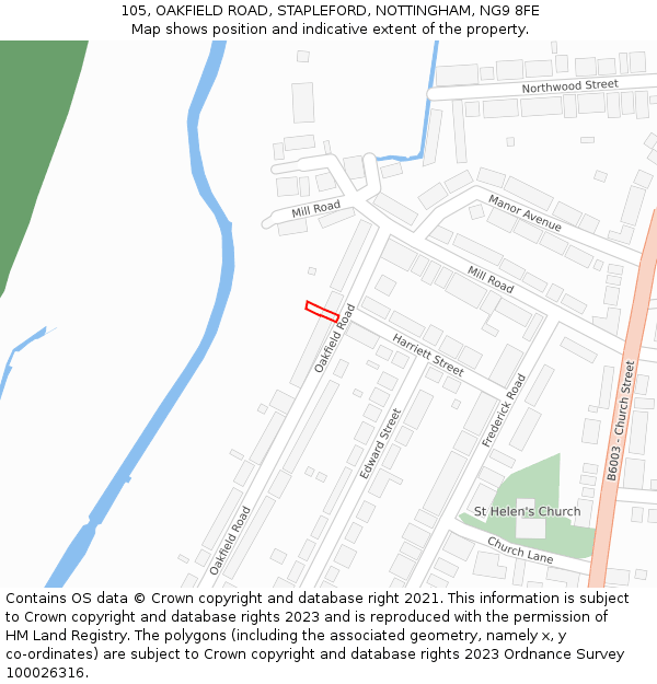 105, OAKFIELD ROAD, STAPLEFORD, NOTTINGHAM, NG9 8FE: Location map and indicative extent of plot