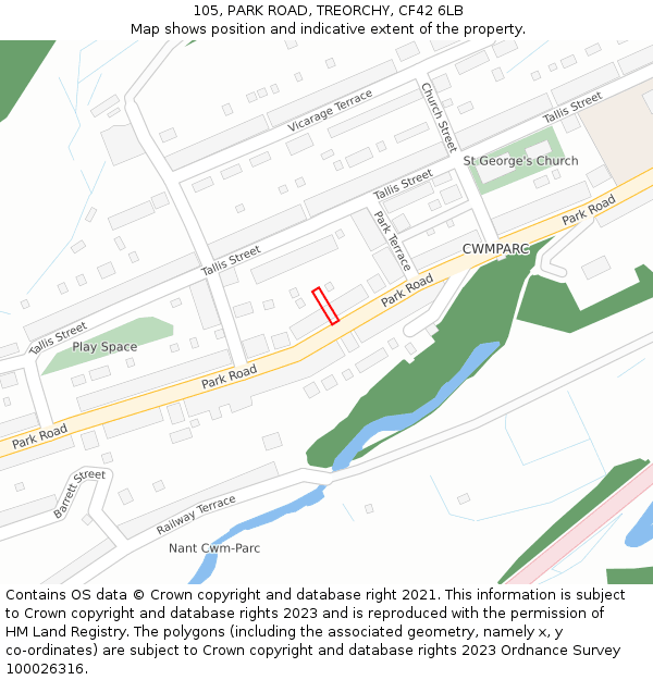 105, PARK ROAD, TREORCHY, CF42 6LB: Location map and indicative extent of plot
